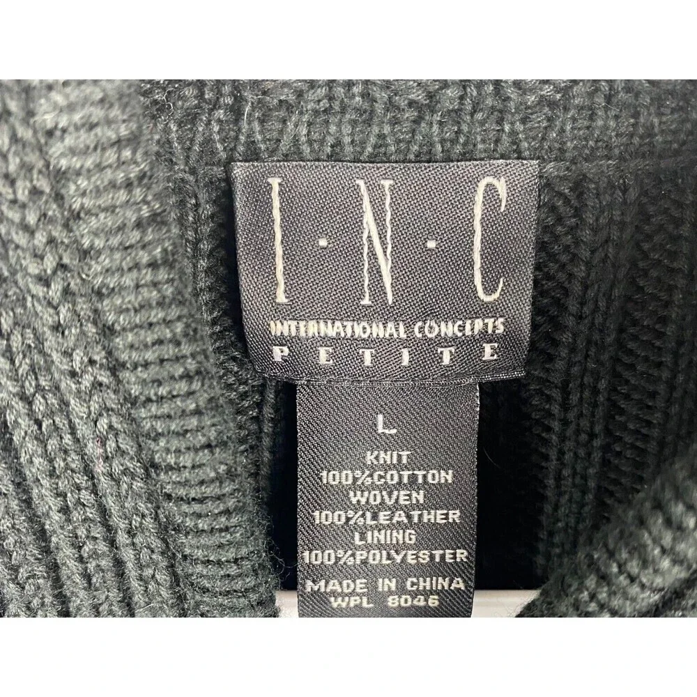 I.N.C Leather Jacket Womens Large Petite Black Pockets Hooded Ladies Jacket - Picture 10 of 11